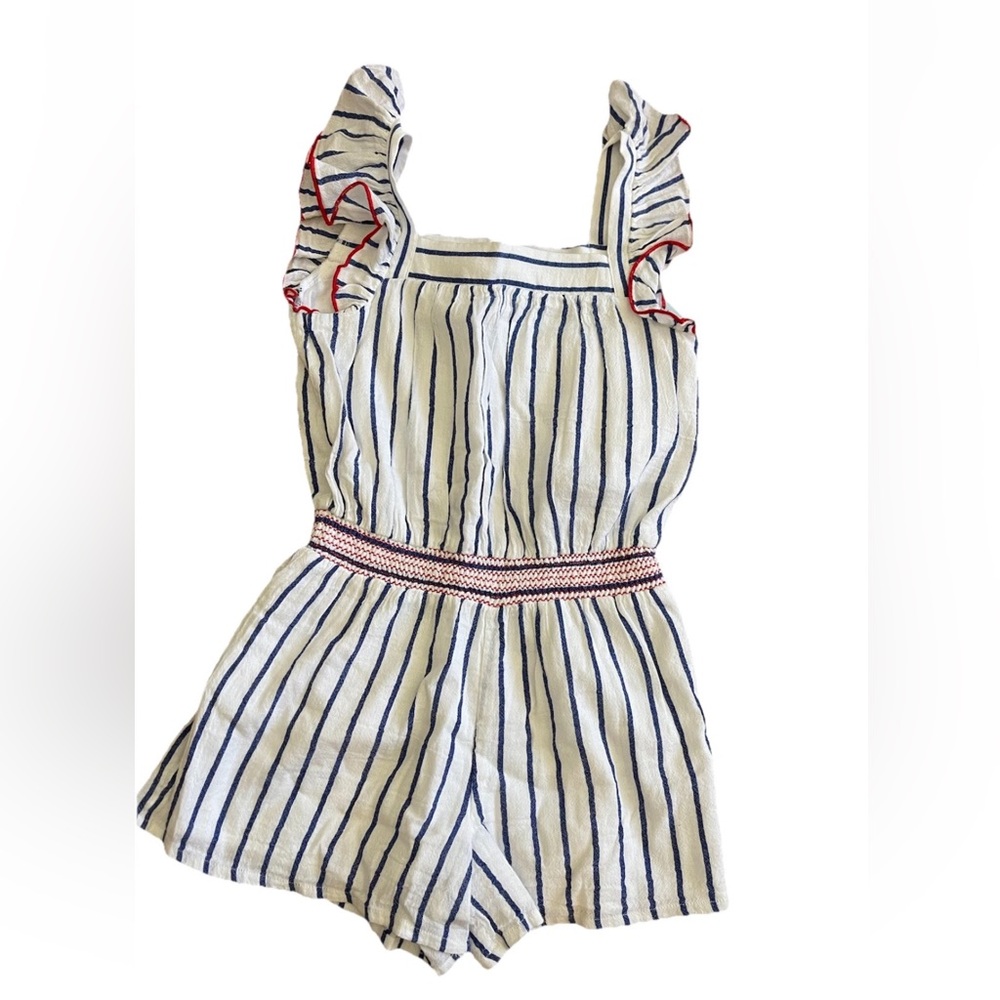 Cat & Jack girls white blue red romper NWT all cotton size L (10/12) summer cute
